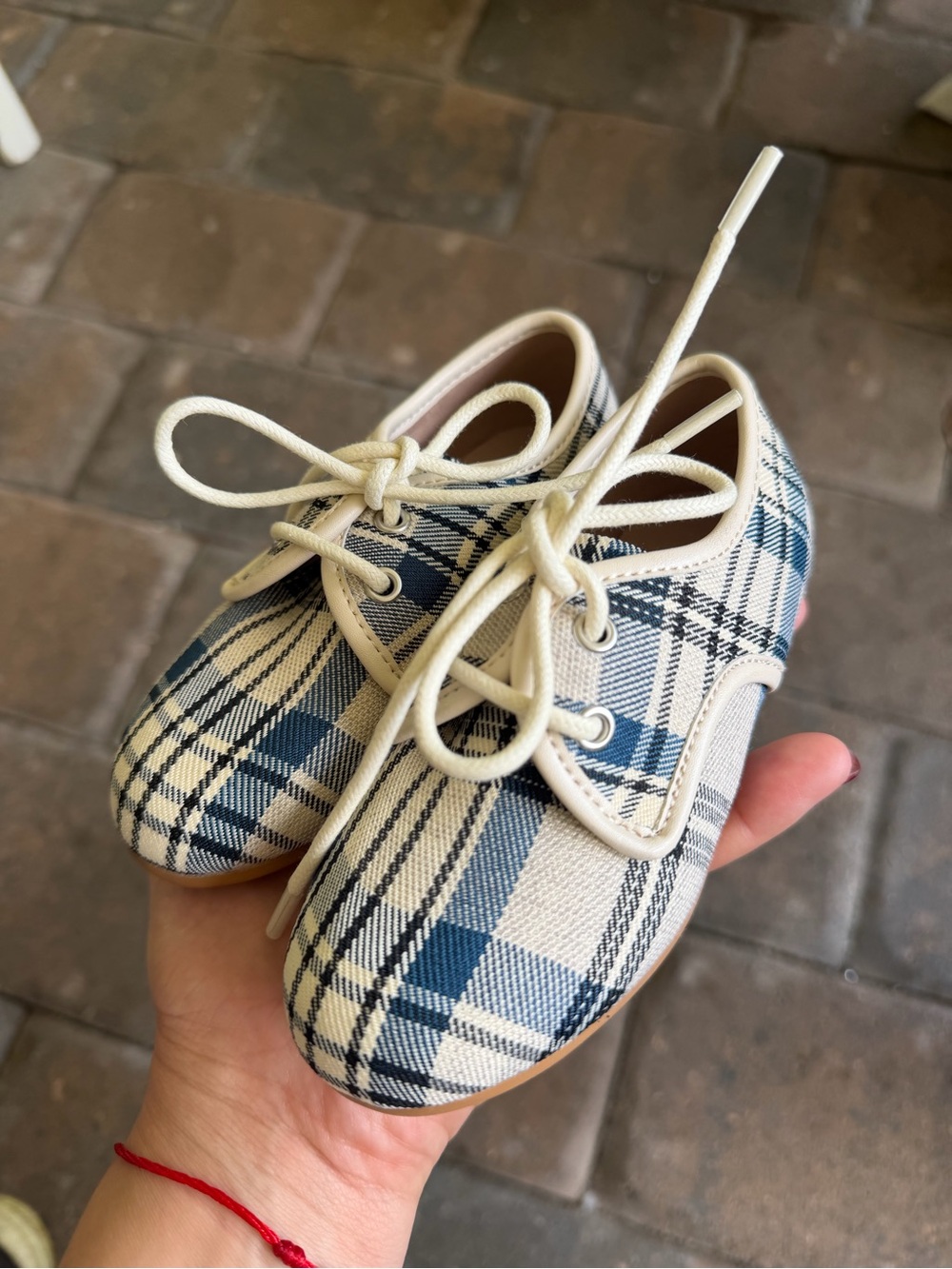 Plaid Lace-Up Kids Dress Shoes in Navy and White